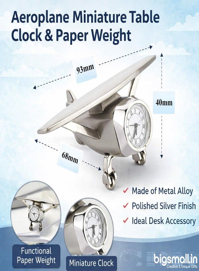 Bigsmall Airplane Shape Decorative Table Clock | Vintage Aircraft Design Desk Clock | Metal Finish Analog Clock for Home & Office Décor - Image 4